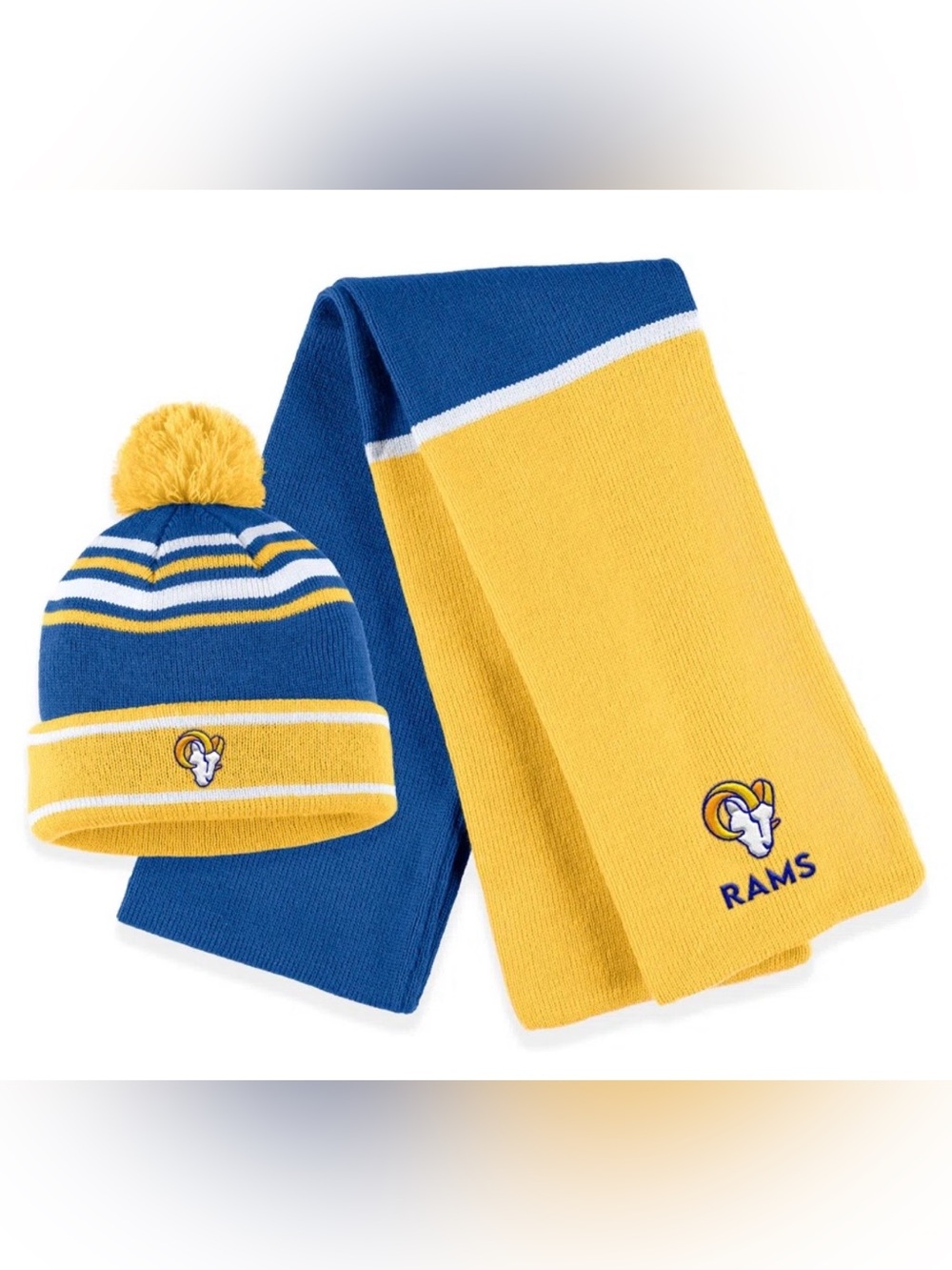 Los Angeles Rams WEAR by Erin Andrews Colorblock Cuffed Knit Hat and Scarf
